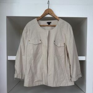 New Directions cream linen cotton blend open front jacket